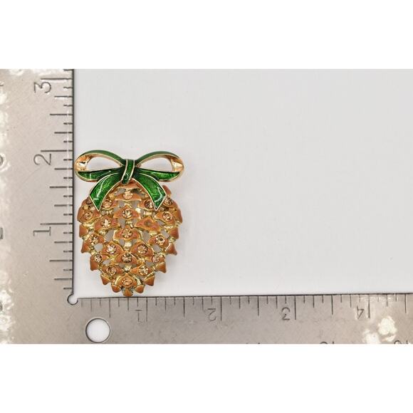 Napier Vintage Pine Cone Pin Brooch Crystal Enamel Gold Christmas Signed Bin4 - Picture 12 of 12